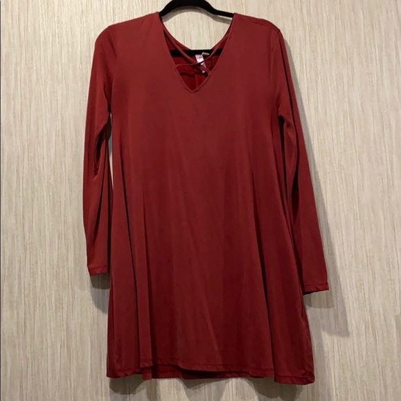 Olga Dresses & Skirts - Red Cross cross neck t shirt type dress